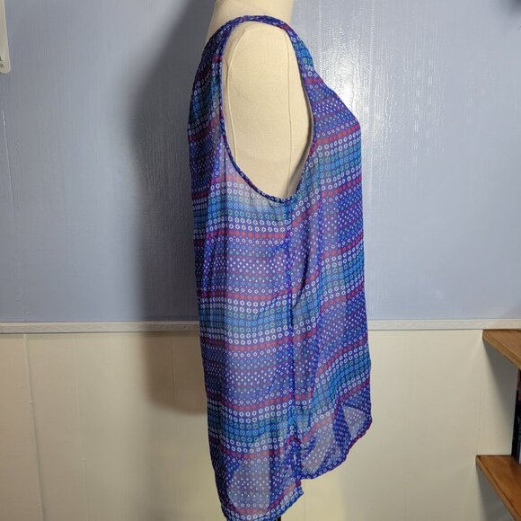 Gap Large Blue Red Floral Semi Sheer V Neck Sleeveless Lightweight Tank Top - Picture 4 of 10